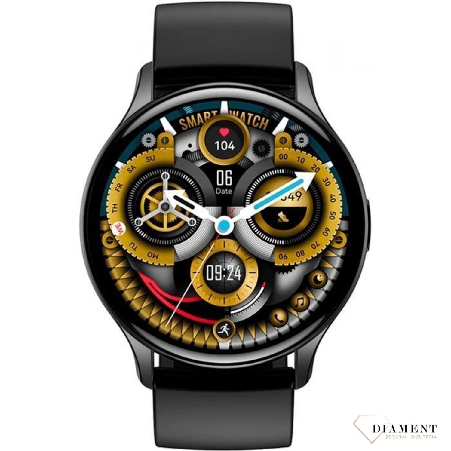 Smartwatch damski Rubicon z rozmowami czarny pasek RNCF11. Smartwatch damski na prezent. Zegarek sportowy damski. Smartwatch na silikonowym pasku. Smartwatch z rozmowami telefonicznymi..jpg